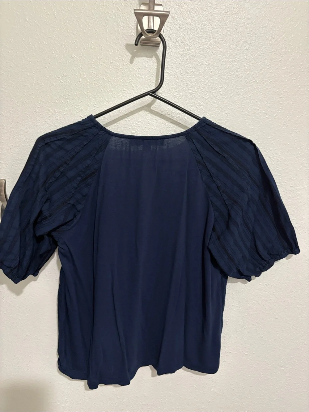 LOFT Navy Button-Front Short Sleeve Blouse